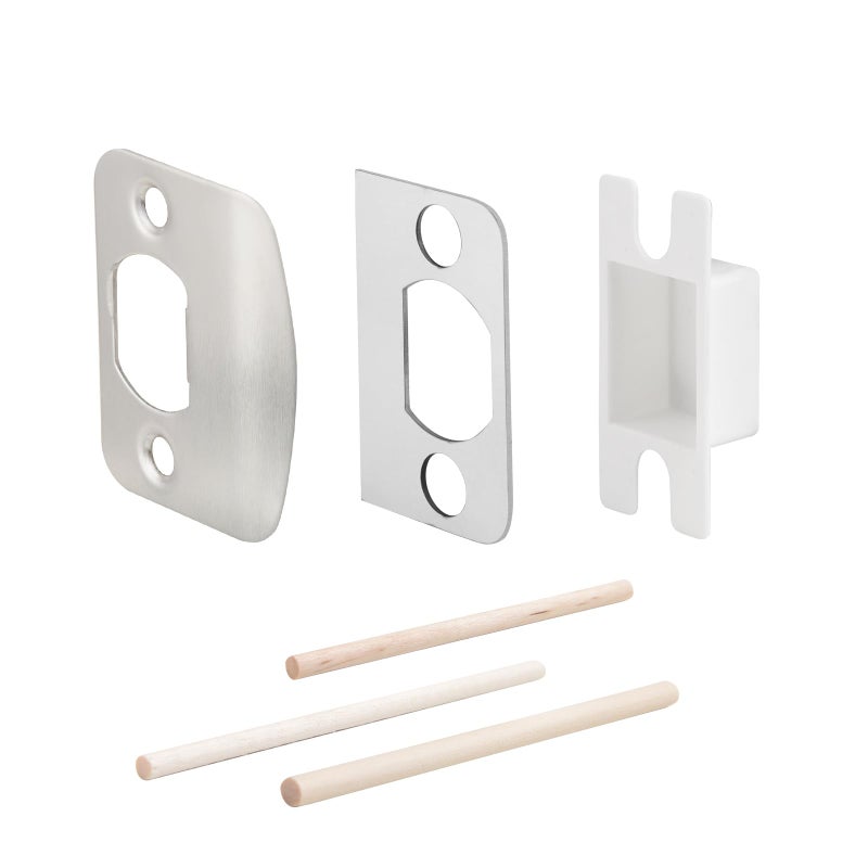 MOSECYOU Standard Door Lock Strike Plate with Spacer Shim, Door Latch Restorer, Universal Security Striker, Repair Kits to Fix Door Wont Latch in (Satin Nickel) - Image 1